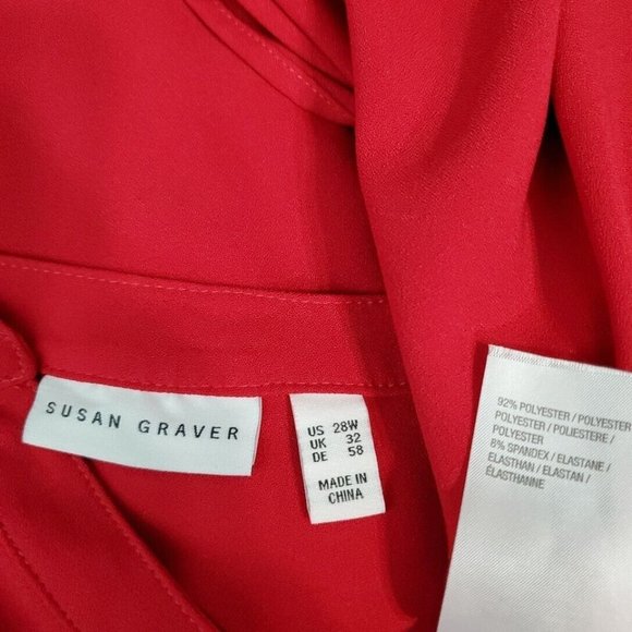 Susan Graver Top Plus Size 28W‎ Tunic Pockets Stretch Tab Sleeve Button Down Red - Picture 5 of 6